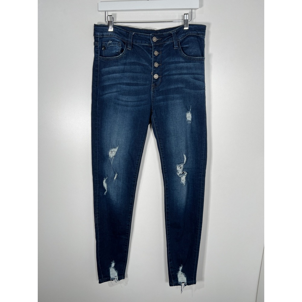 KanCan Dark Wash Distressed Skinny Jeans High Rise Edgy Y2K Indie Sleeze 13/30